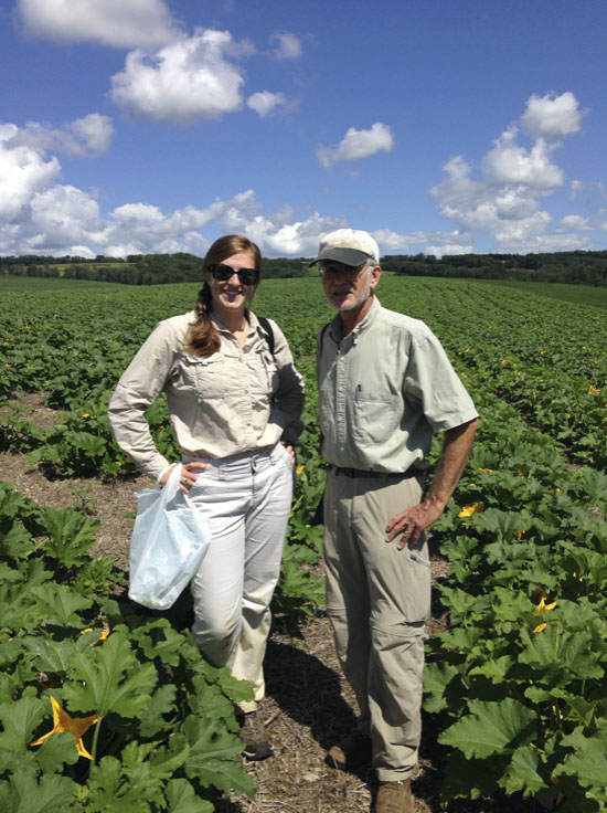 Dr. Shelby Fleischer and master’s student Carley McGrady in a pumpkin field.