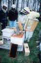 Feeding bees after placing them in hive.
