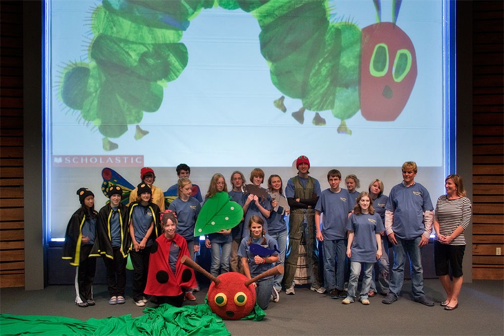 Cast and crew of “The Very Hungry Caterpillar” and “The Grouchy Lady Bug” preformed at the Ladybug Theatre inside the Centre County/Penn State Visitor Center. Photo by Nick Sloff