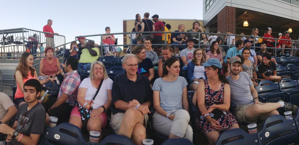 The Tooker and Ali labs enjoying a baseball game.  Meg is particularly excited.