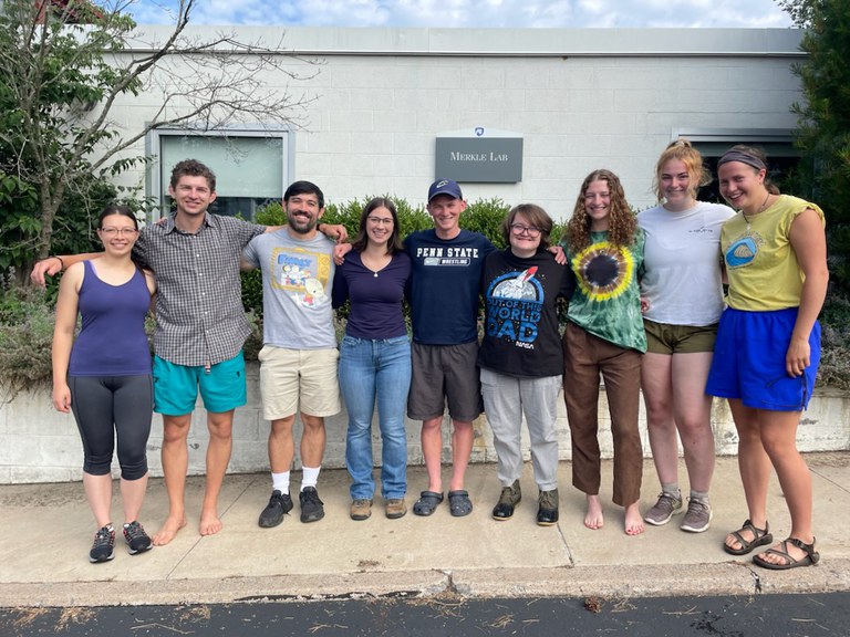 Tooker Lab group summer 2023 (L to R): Alexela, Jared, Eric, Fran, Daniel, Emily, Kaitlyn, Claire, Izzy