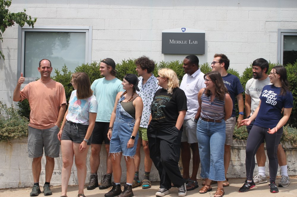 Tooker Lab summer 2024, looking for positive reinforcement and getting it! (L to R): John, Grace, Gavin, Liz, Jared, August, Adeg, Fran, Robert, Eric, Alexela