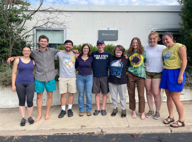 Lab group, summer 2023 (L to R): Alexela, Jared, Eric, Fran, Dan, Emily, Kaitlyn, Claire, Izzy